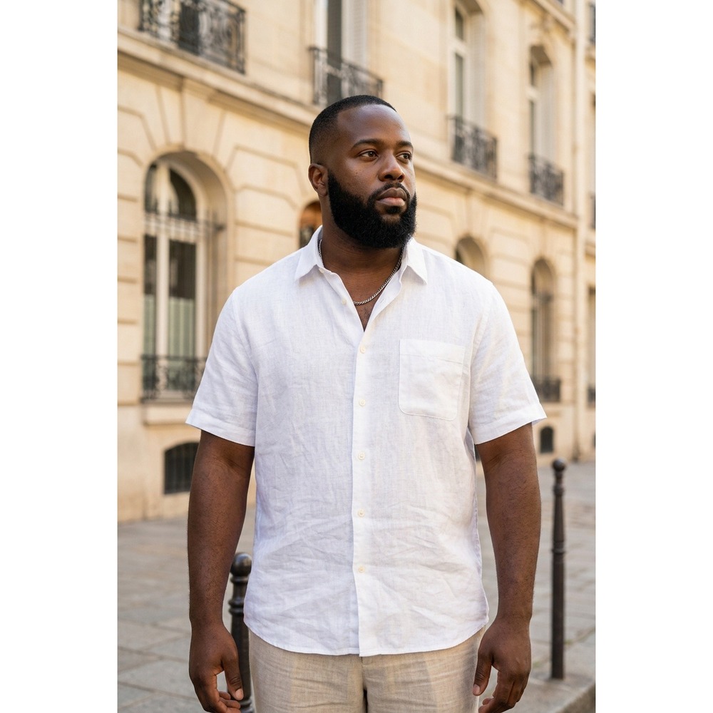 Club Room Luxury Mens XXL White 100% Linen Short Sleeve Button Down Shirt Beach